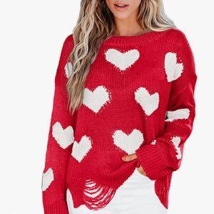 New Love Heart Print Oversized Loose Knitted Sweater Top
